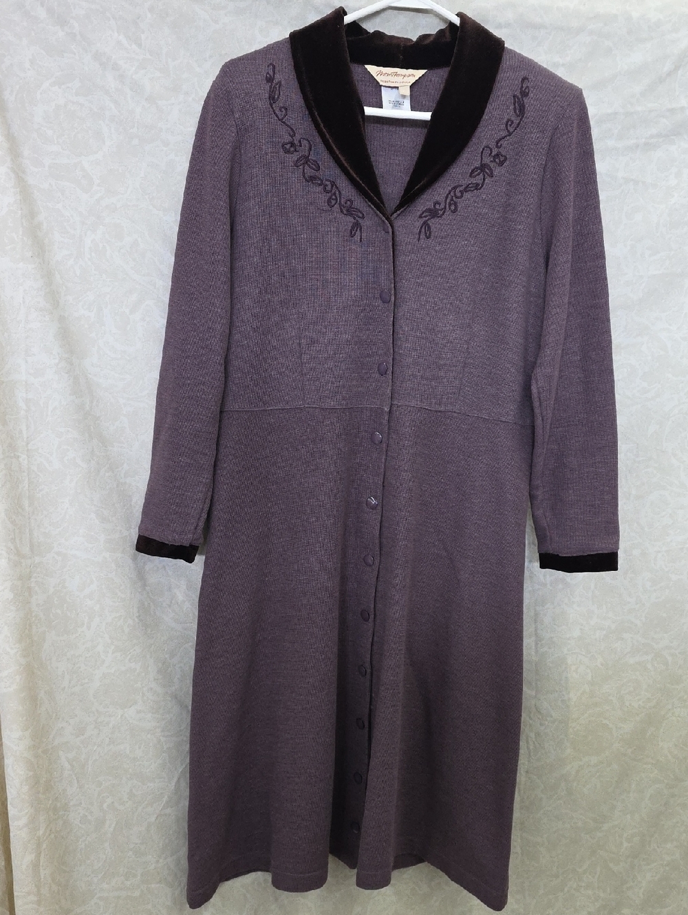 Vintage 1990s  Norm Thompson Mauve Knit Coat Dress with Branded Tag